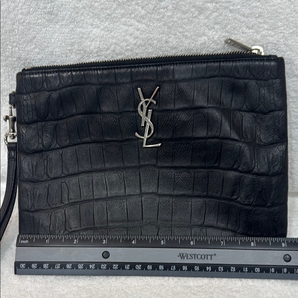 Yves Saint Laurent Black Crocodile Embossed Men's Clutch